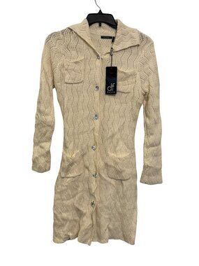 Daisy Fuentes Womens Sweater Coat Winter White Medium Boho style